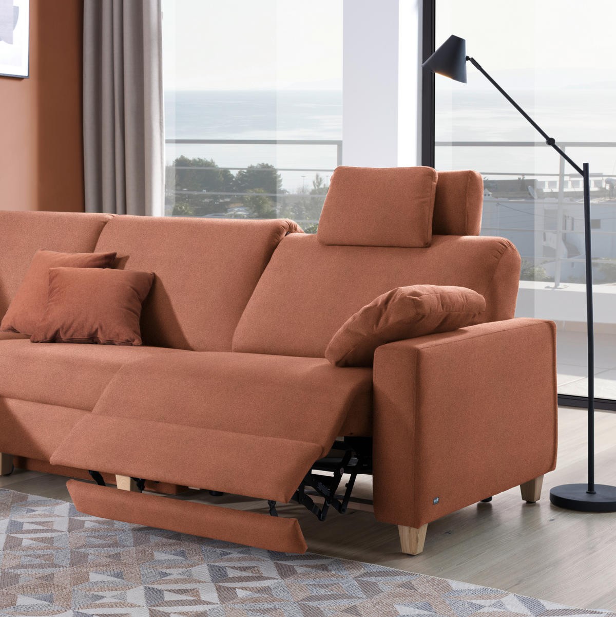 ECKSOFA in Flachgewebe Terracotta  203/261 cm  - Eichefarben/Terracotta, KONVENTIONELL, Holz/Textil (203/261cm) - Sedda