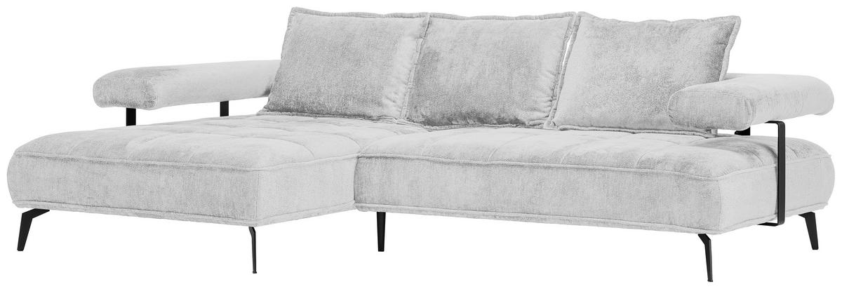 ECKSOFA Hellgrau Webstoff  - Hellgrau/Schwarz, Design, Textil/Metall (180/266cm) - Welnova