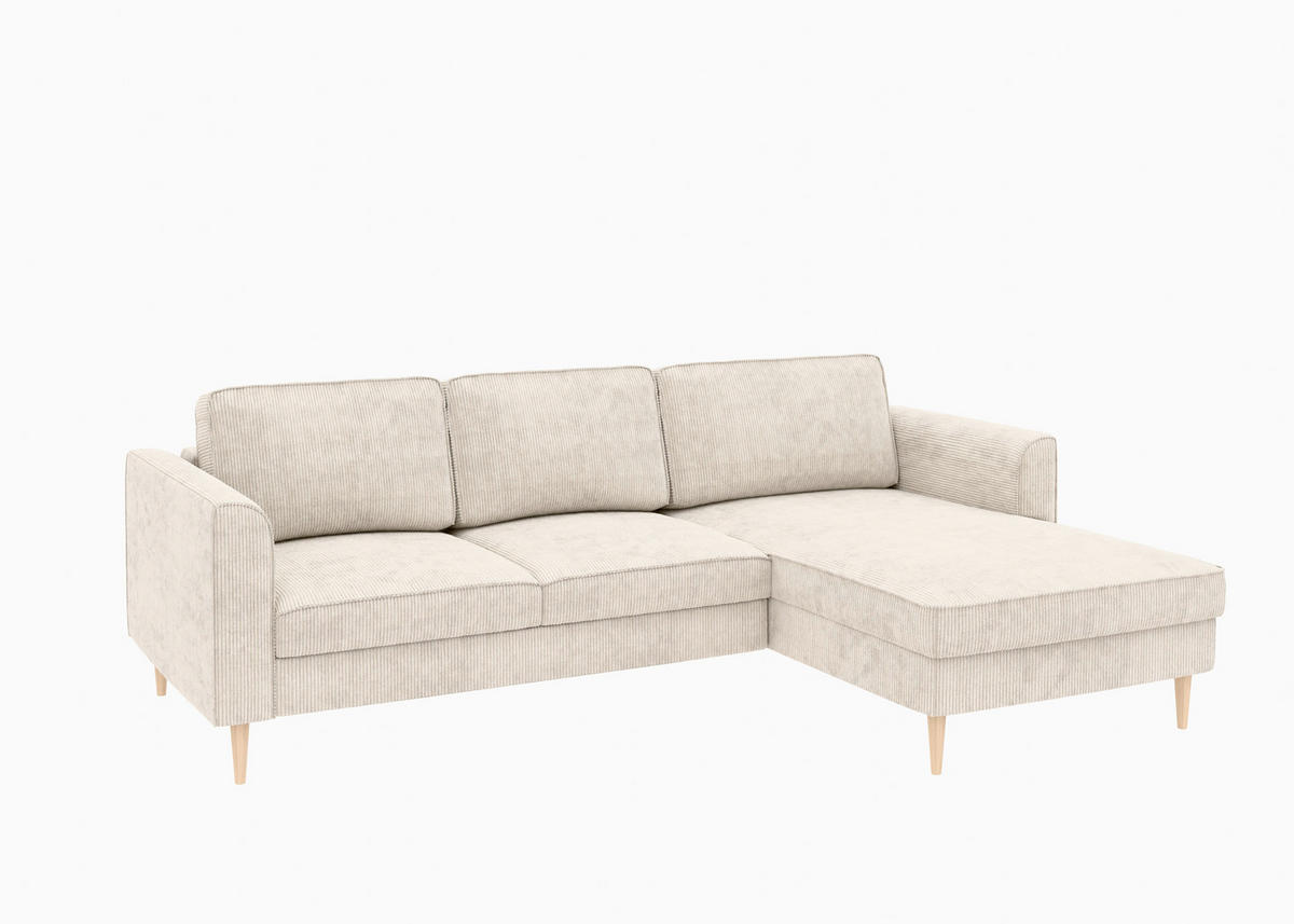 ECKSOFA Creme Cord  - Buchefarben/Creme, MODERN, Holz/Textil (232/161cm) - Trendmanufaktur
