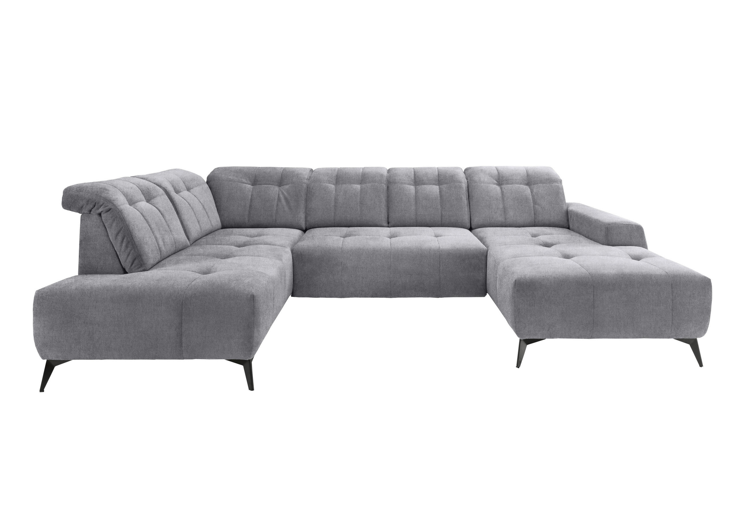 WOHNLANDSCHAFT Hellgrau Mikrofaser  - Hellgrau/Schwarz, MODERN, Textil/Metall (200/337/180cm) - Livetastic