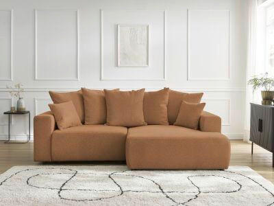 ECKSOFA Ottomane rechts  ATILLA Orange Flachgewebe  - Schwarz/Orange, MODERN, Kunststoff/Textil (244/149cm)