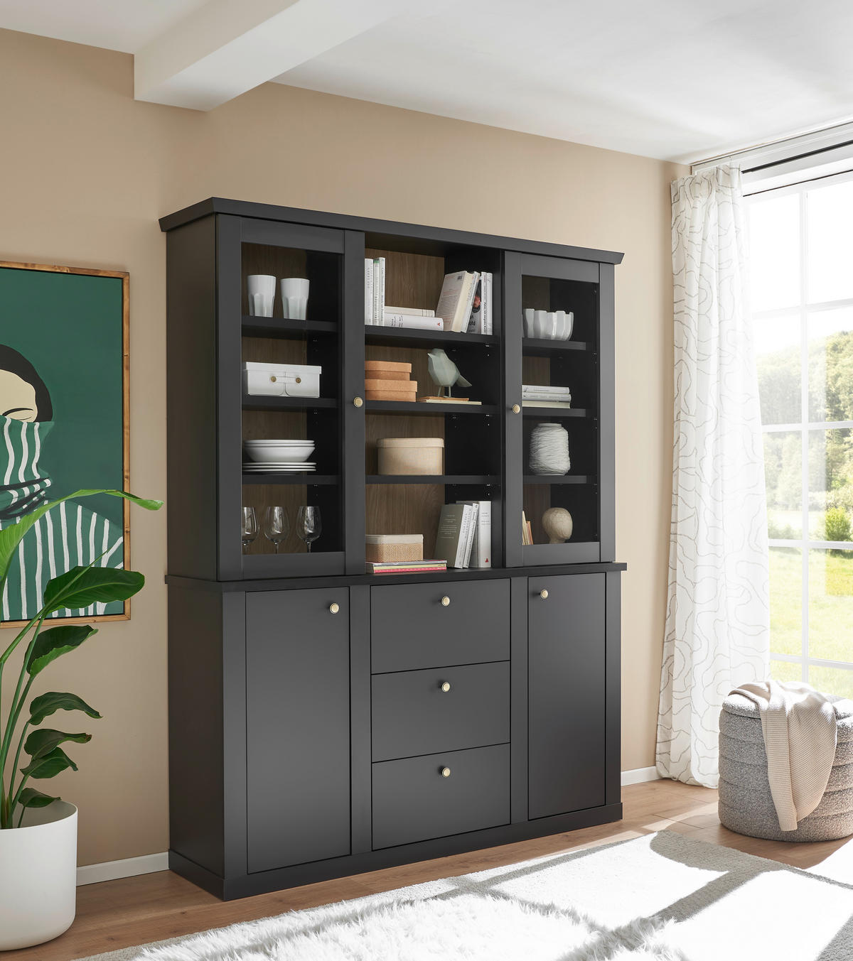 BUFFET 158/201/42 cm  in  - Eichefarben/Messingfarben, Design, Holzwerkstoff/Metall (158/201/42cm) - MID.YOU