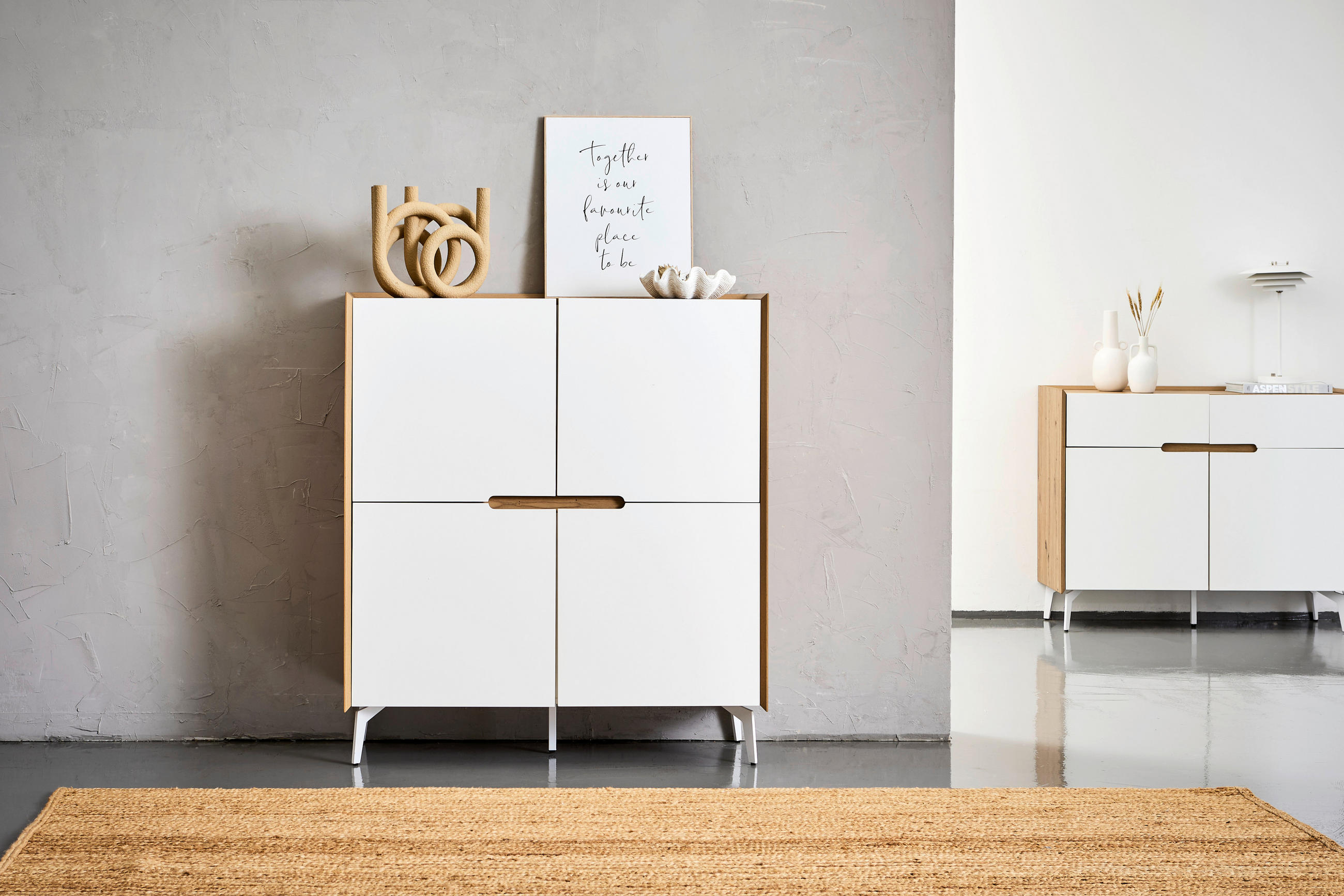 HIGHBOARD in 110/124/40 cm - Eiche Artisan/Weiß, Design, Holzwerkstoff/Metall (110/124/40cm) - Carryhome