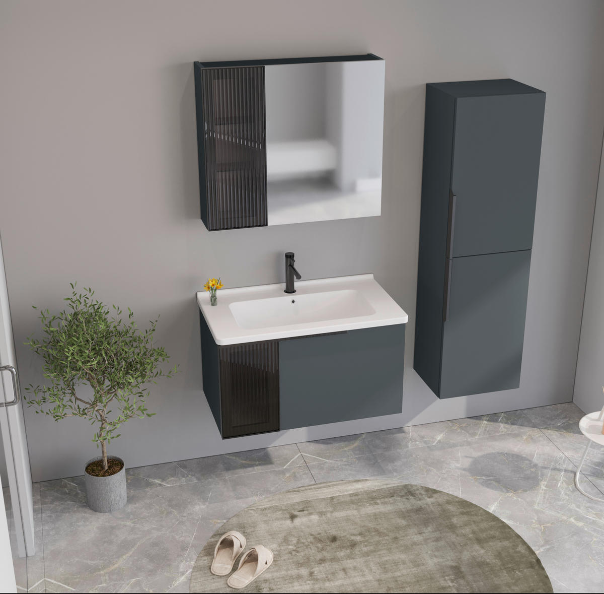 MIDISCHRANK 40/138/32 cm  - Anthrazit/Schwarz, MODERN, Glas/Holzwerkstoff (40/138/32cm) - MID.YOU