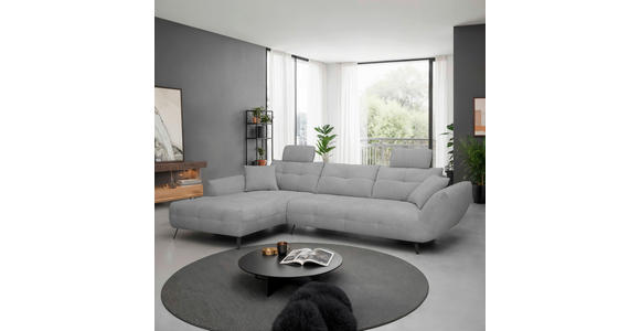 ECKSOFA Grau Chenille Armlehnenkissen, Rücken echt, Sitztiefenverstellung  - Schwarz/Grau, KONVENTIONELL, Textil/Metall (215/313cm) - Hom`in