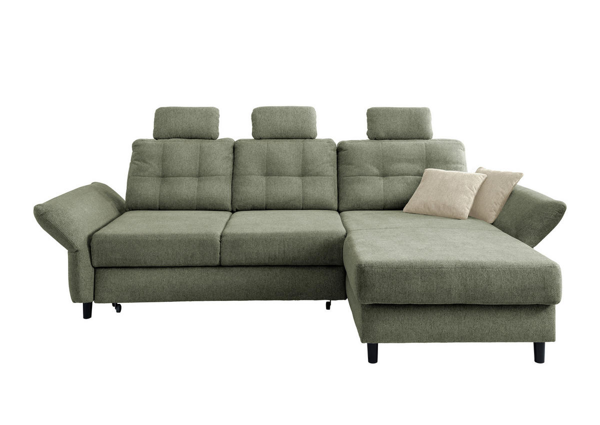 ECKSOFA in Chenille Dunkelgrün  - Dunkelgrün/Beige, Modern, Holz/Textil (250-280/176cm) - Livetastic
