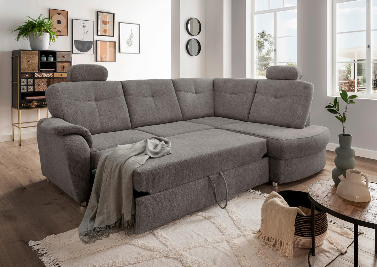 ECKSCHLAFSOFA in Chenille Graubraun  - Chromfarben/Graubraun, Modern, Kunststoff/Textil (264/180cm) - Livetastic