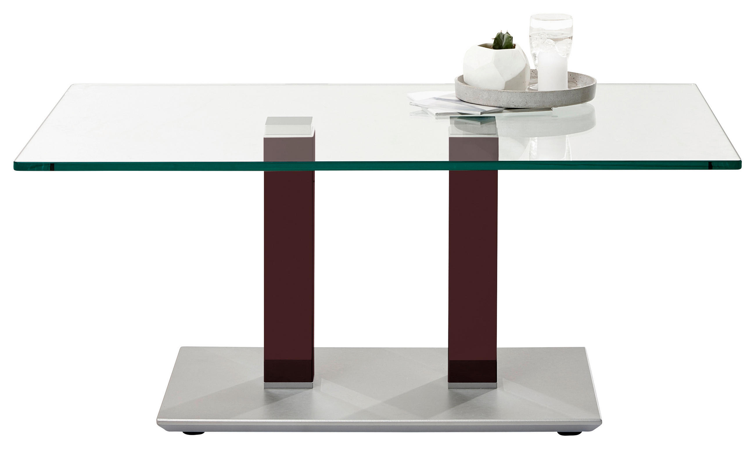 COUCHTISCH Klarglas 110/70/46-65 cm rechteckig Rot, Schwarz, Edelstahlfarben  - Edelstahlfarben/Rot, Design, Glas/Kunststoff (110/70/46-65cm)