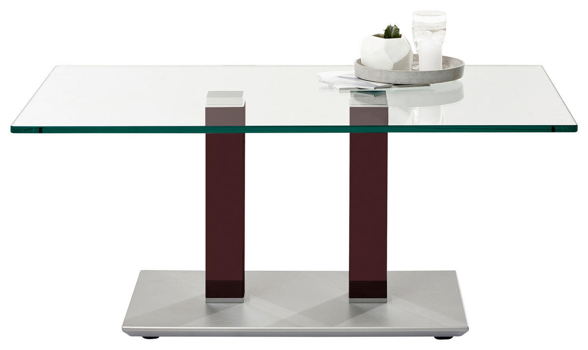 COUCHTISCH in Metall, Glas 110/70/46-65 cm  - Edelstahlfarben/Rot, Design, Glas/Kunststoff (110/70/46-65cm)