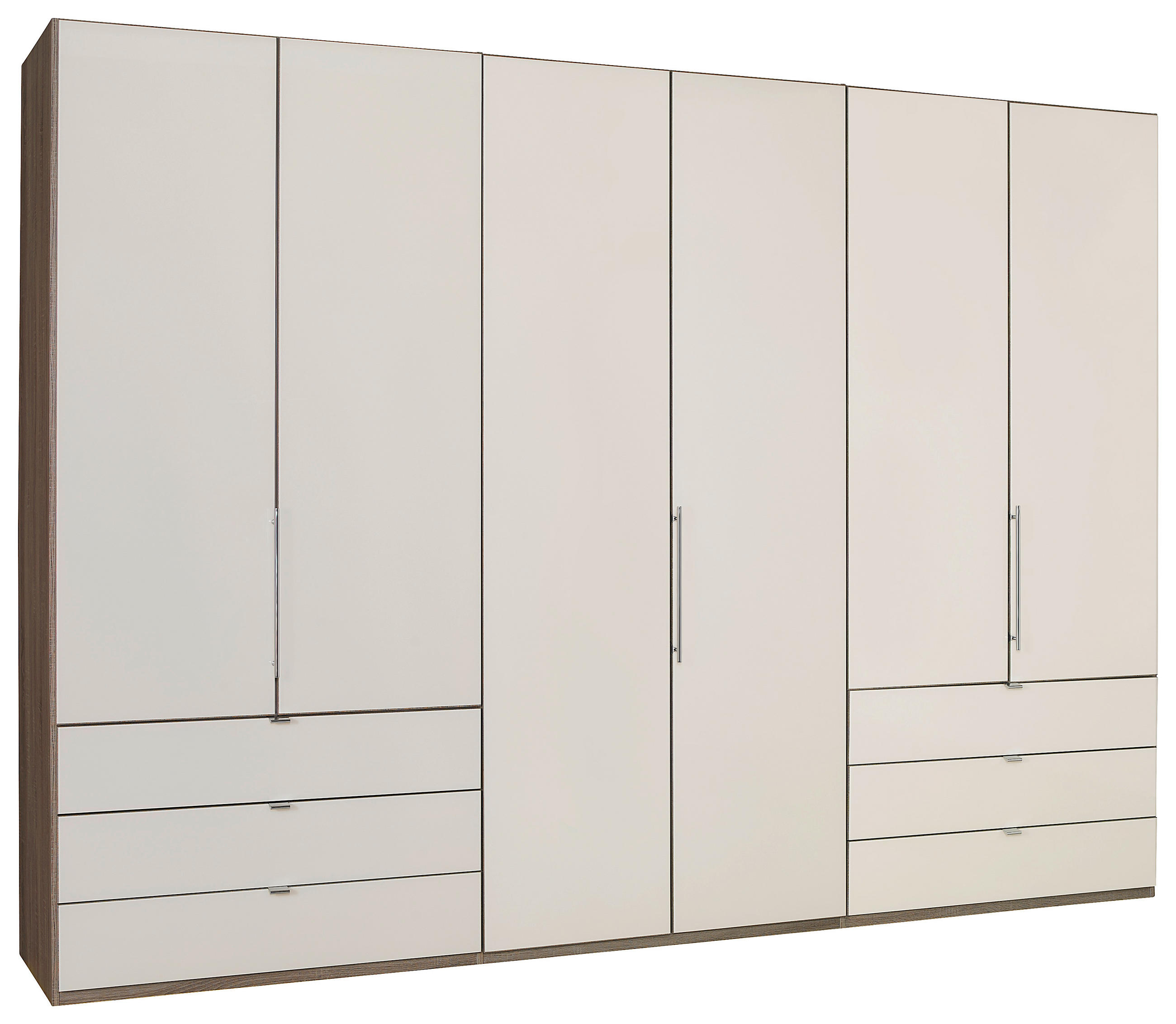 FALTTÜRENSCHRANK Glasfront 300/216/58 cm 3-türig Trüffeleichefarben, Magnolie - Chromfarben/Magnolie, KONVENTIONELL, Glas/Holzwerkstoff (300/216/58cm) - Venda
