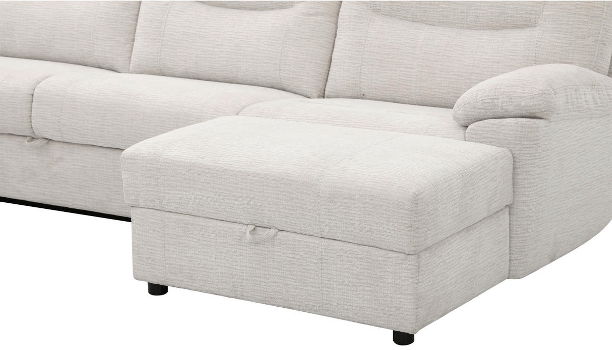 ECKSOFA Weiß Leinenoptik  - Schwarz/Weiß, KONVENTIONELL, Holz/Kunststoff (286/101/338cm) - Livetastic