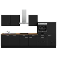 KÜCHENBLOCK 360 cm   in Schwarz, Eichefarben  - Edelstahlfarben/Eichefarben, MODERN, Holzwerkstoff/Metall (360cm) - Nobilia