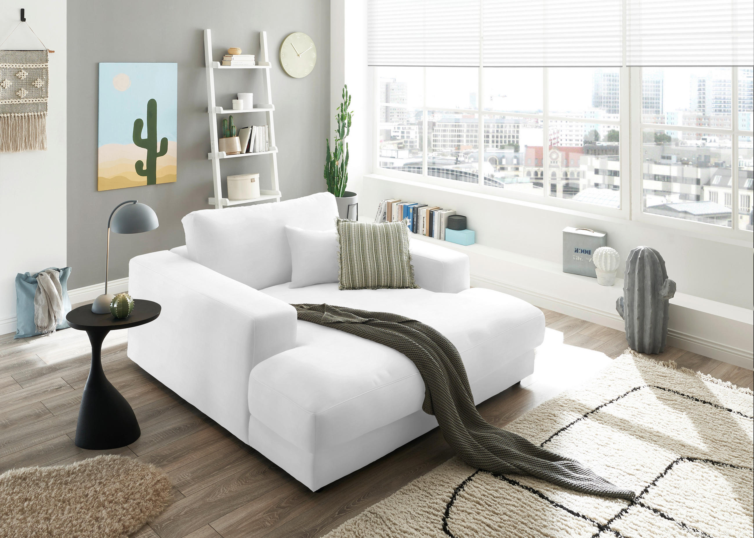 XXL-SESSEL in Chenille Weiss  - Weiss/Schwarz, Design, Kunststoff/Textil (150/86/170cm) - Lomoco