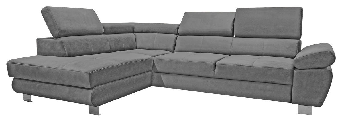 ECKSOFA Grau Webstoff Bettkasten, Schlaffunktion, Rücken echt, Armteilverstellung, Kopfteilverstellung  - Chromfarben/Grau, MODERN, Textil/Metall (205/278cm) - Stylife