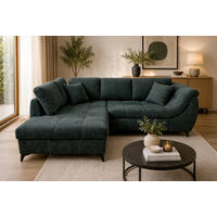 ECKSOFA LIVANO Grün Chenille Liegefläche im Originalstoff  - Schwarz/Grün, Design, Textil/Metall (190/250cm) - P & B