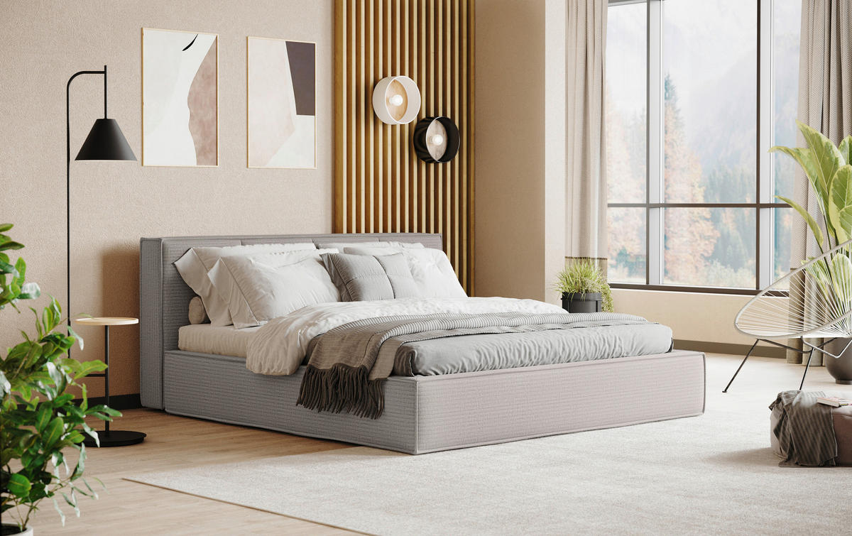 KÁRPITOZOTT ÁGY 160/200 cm  szürke  - fekete/antracit, Basics, faalapú anyag/textil (160/200cm) - Carryhome