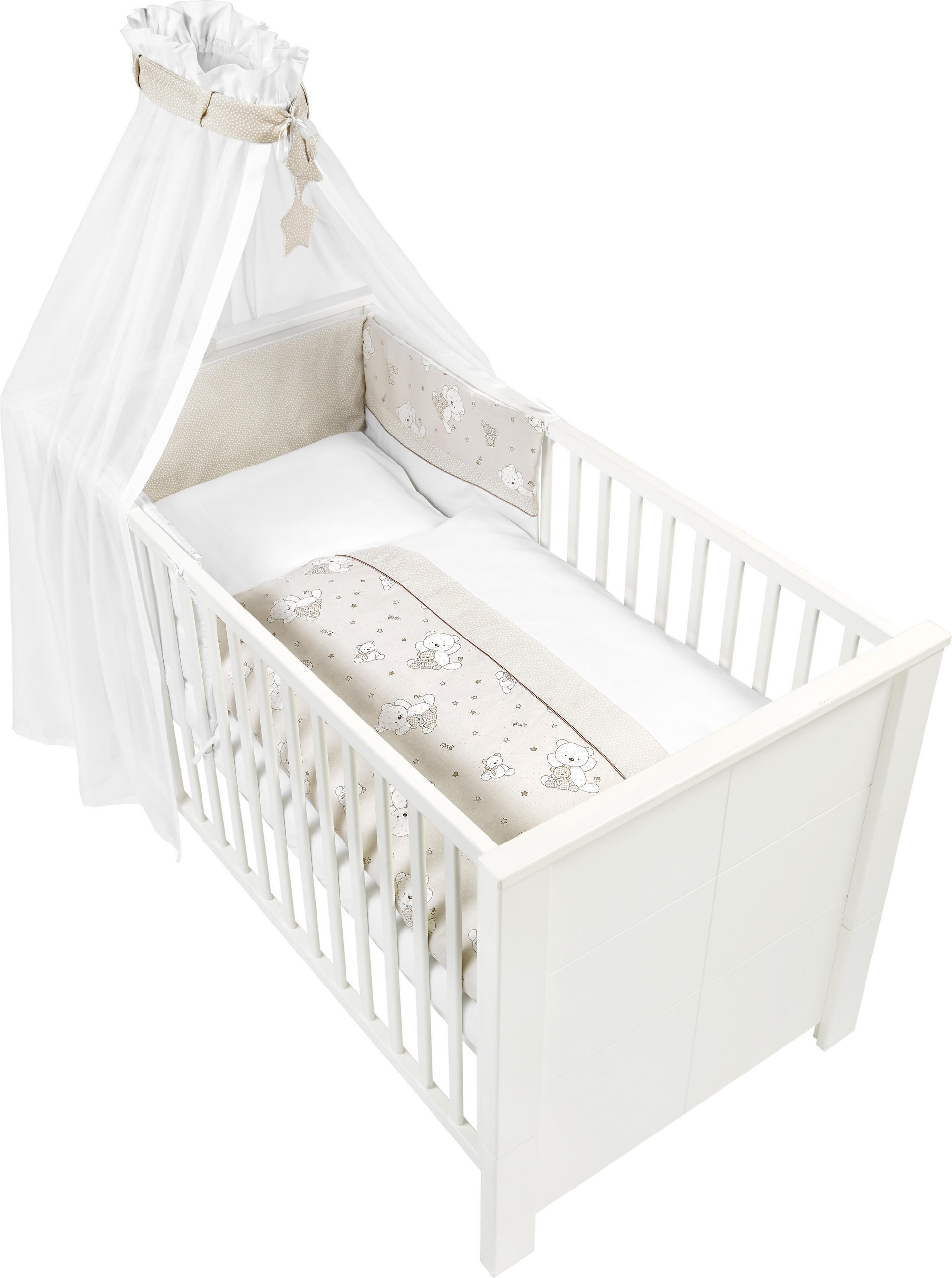 BABYBETTWÄSCHESET 100/135 cm  - Taupe/Weiss, Basics, Textil (100/135cm) - Patinio