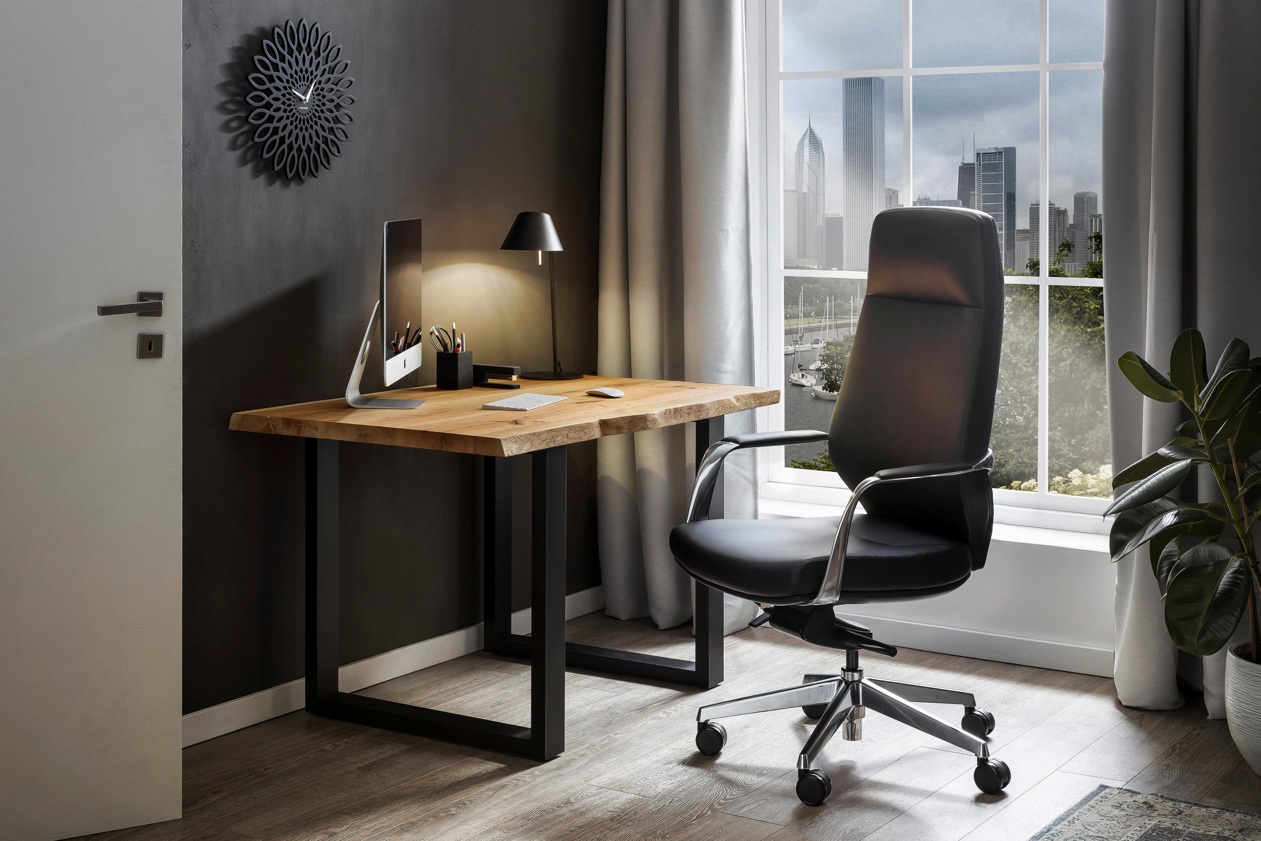 DREHSTUHL Lederlook Schwarz, Silberfarben  - Silberfarben/Schwarz, MODERN, Kunststoff/Textil (63/120,5/66cm) - Livetastic