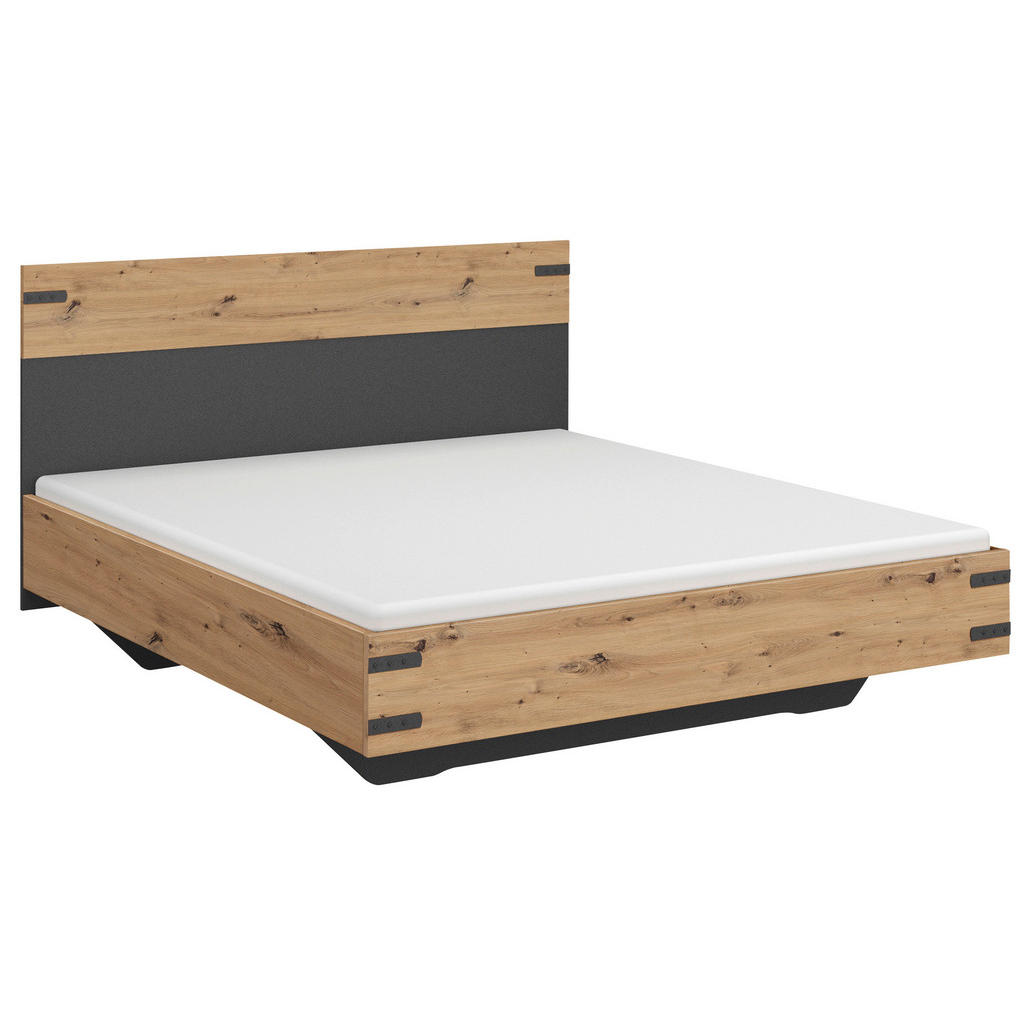 Thumbnail - Rauch Möbel Bett, Dunkelgrau, Eiche Artisan, Kunststoff, 180x200 cm, Made in Germany, Blauer Engel, Goldenes M, Schlafzi...