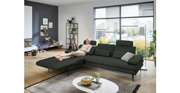 ECKSOFA in Echtleder Dunkelgrün 180/310 cm - Dunkelgrün/Schwarz, Design, Leder/Metall (180/310cm) - Dieter Knoll