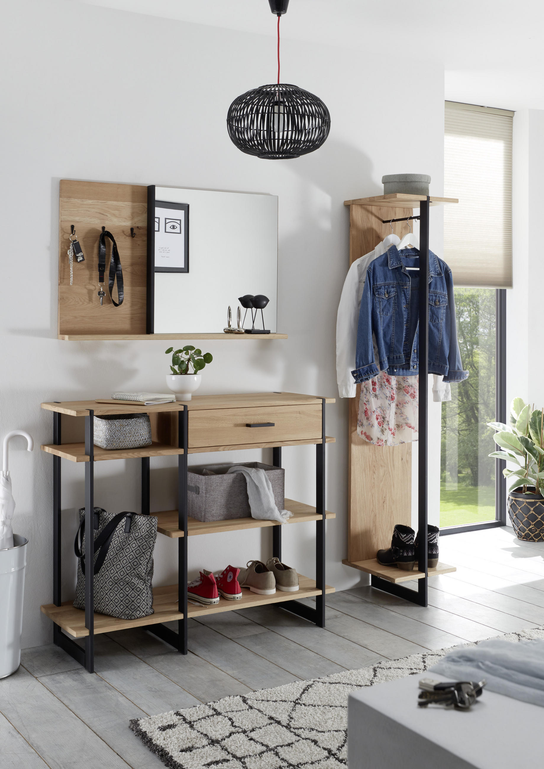 KONSOLENTISCH in Holz, Metall 110/93,5/40 cm    - Eichefarben/Schwarz, Natur, Holz/Metall (110/93,5/40cm) - Livetastic