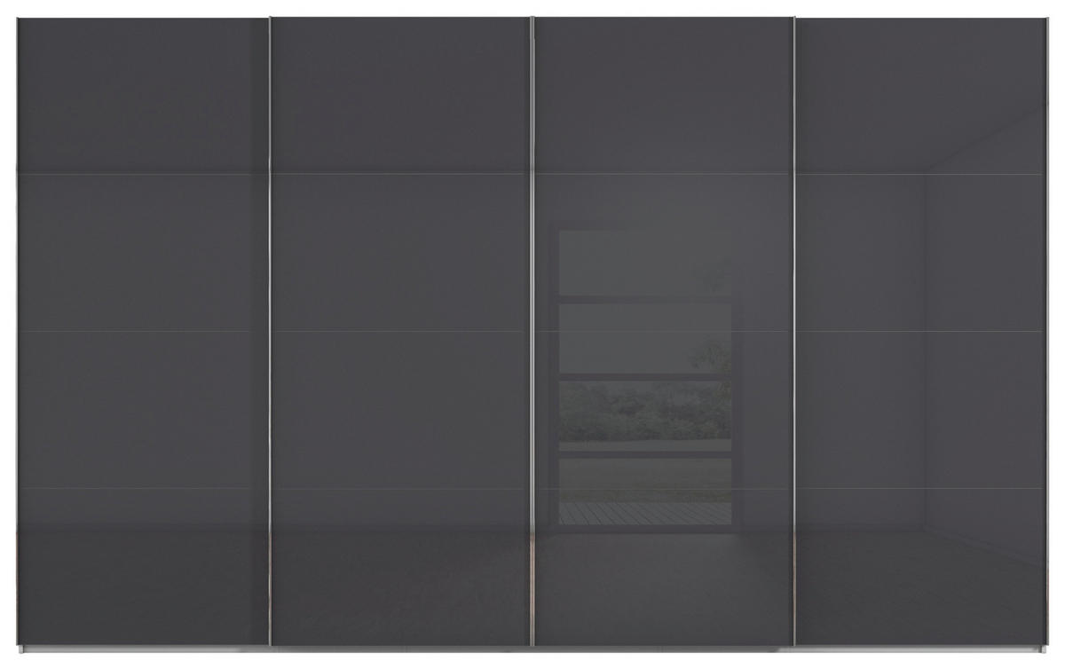 SCHWEBETÜRENSCHRANK 361/223/68 cm 4-türig Schwarz, Seidengrau  - Chromfarben/Seidengrau, Design, Glas/Holzwerkstoff (361/223/68cm) - Novel