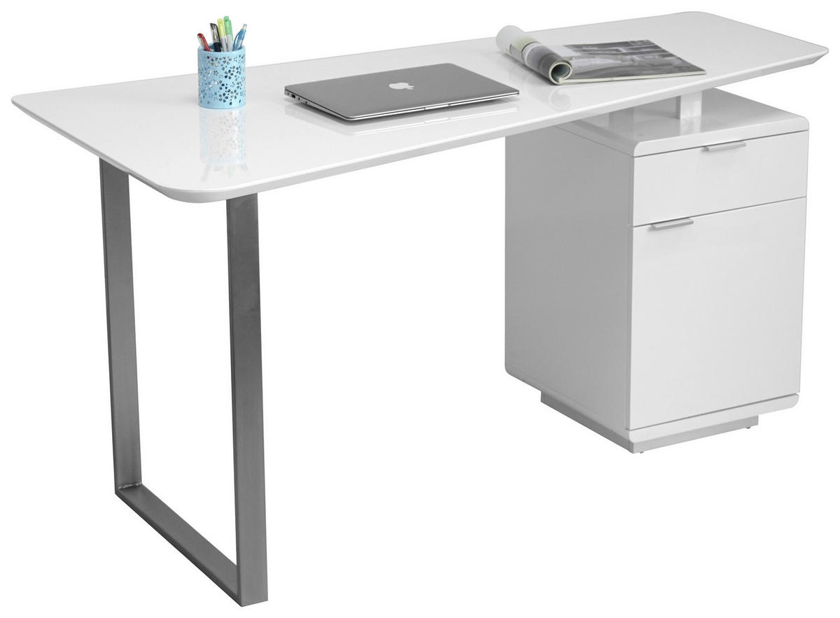 MASĂ DE SCRIS in metal, material pe bază de lemn  - culoare nichel/argintiu, Design, metal/material pe bază de lemn (150/76/74cm) - Xora