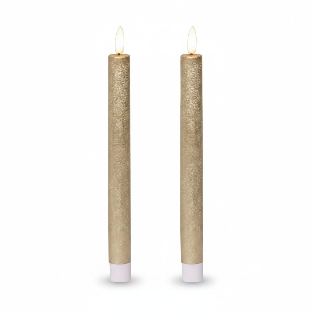 LED-KERZENSET  - Goldfarben, Basics, Naturmaterialien (2,20/2,20/24,50cm)