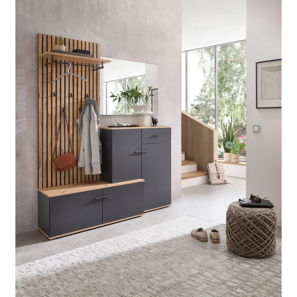 Thumbnail - Xora Garderobe Fynn, Anthrazit, Eiche Artisan, Glas, Holzwerkstoff, 148x199x38 cm, Garderobe, Garderoben-Sets & Serien