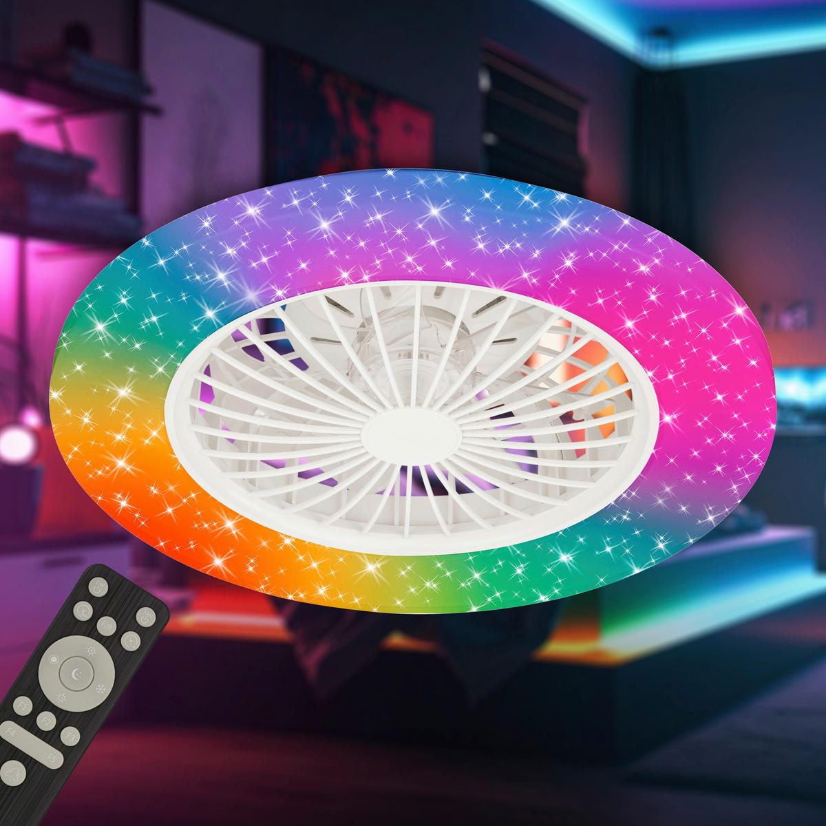 DECKENVENTILATOR 48.5/14.5 cm   - Weiß, Design, Kunststoff (48.5/14.5cm)