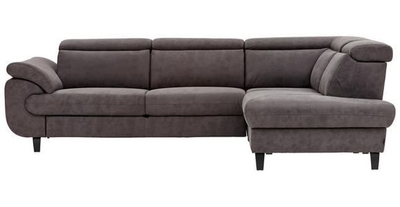 WOHNLANDSCHAFT Grau Webstoff - Schwarz/Grau, Natur, Textil/Metall (284/204cm) - Valnatura