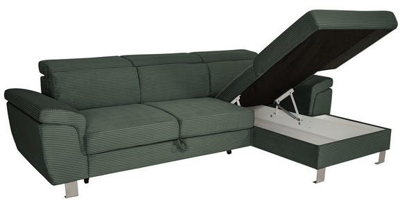 ECKSOFA inkl. Funktionen Waldgrün Cord - Waldgrün/Silberfarben, Design, Textil/Metall (250/167cm) - Xora
