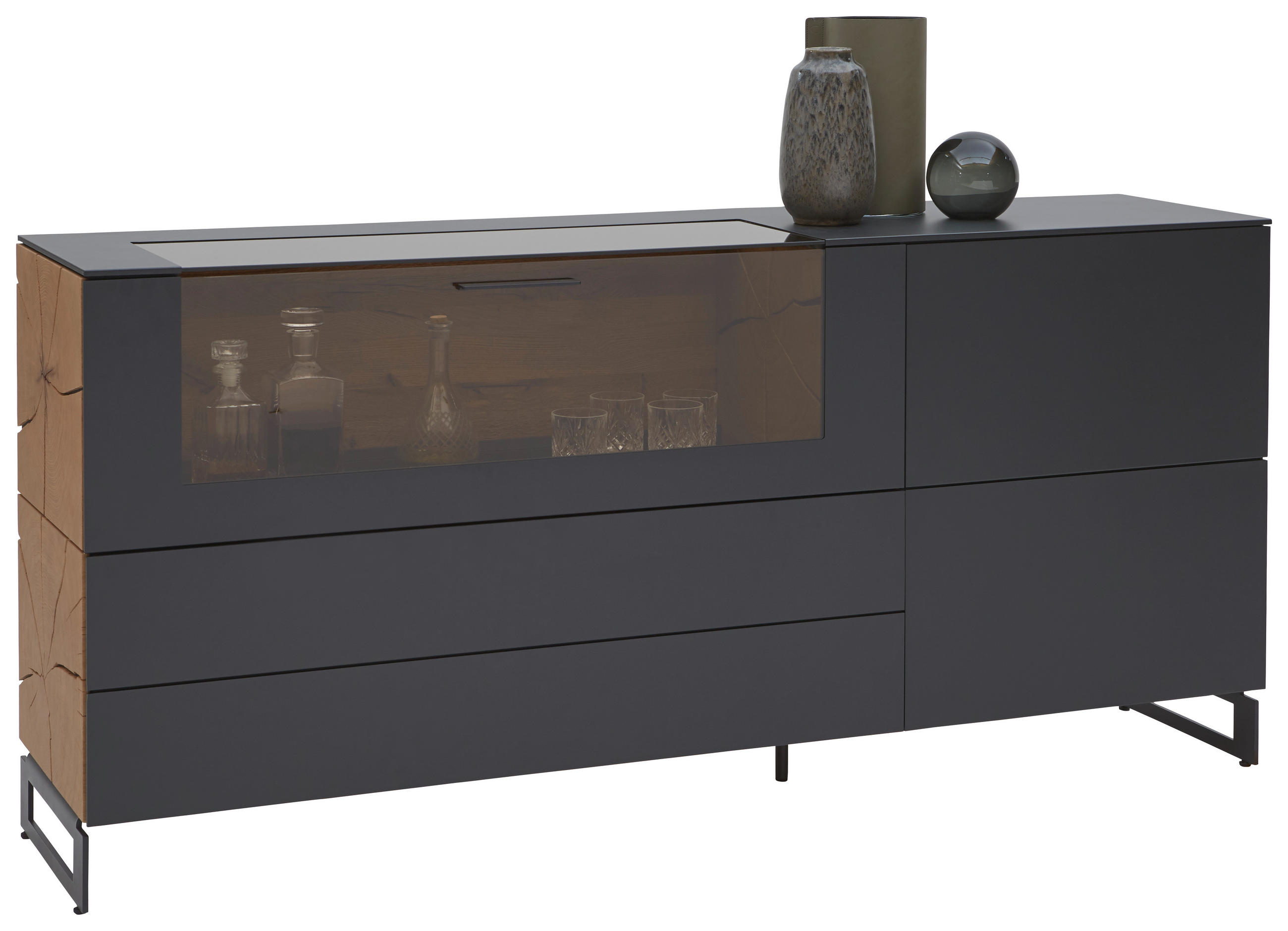 SIDEBOARD Eichefarben, Titanfarben  183/75/44 cm  - Eichefarben/Anthrazit, Natur, Glas/Holz (183/75/44cm) - Valnatura