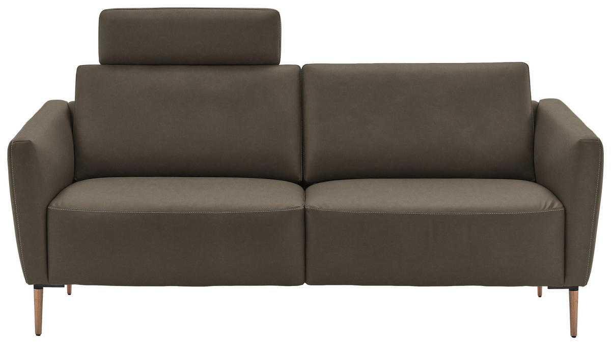 2-SITZER-SOFA  in Echtleder Graubraun   - Eichefarben/Graubraun, Natur, Leder/Holz (207/86/87cm) - Valnatura