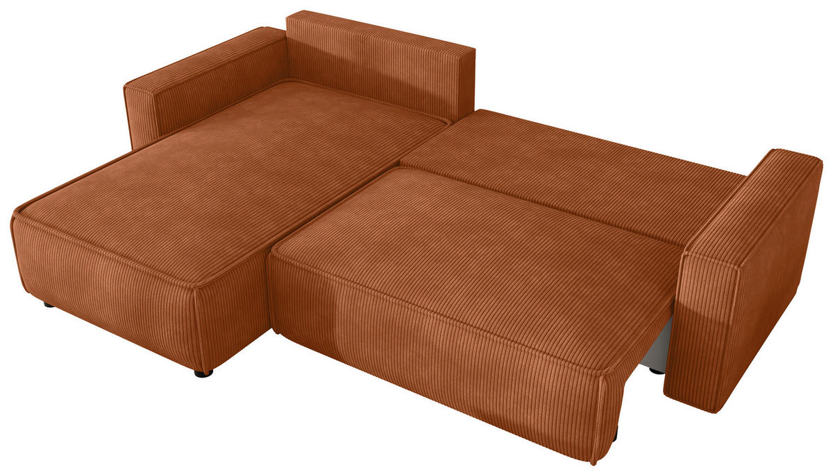 ECKSOFA Rostfarben Cord Zierkissen, Rückenkissen, Bettkasten, Schlaffunktion, Rücken echt, Liegefläche im Originalstoff  - Rostfarben/Schwarz, MODERN, Kunststoff/Textil (190/280cm) - Carryhome