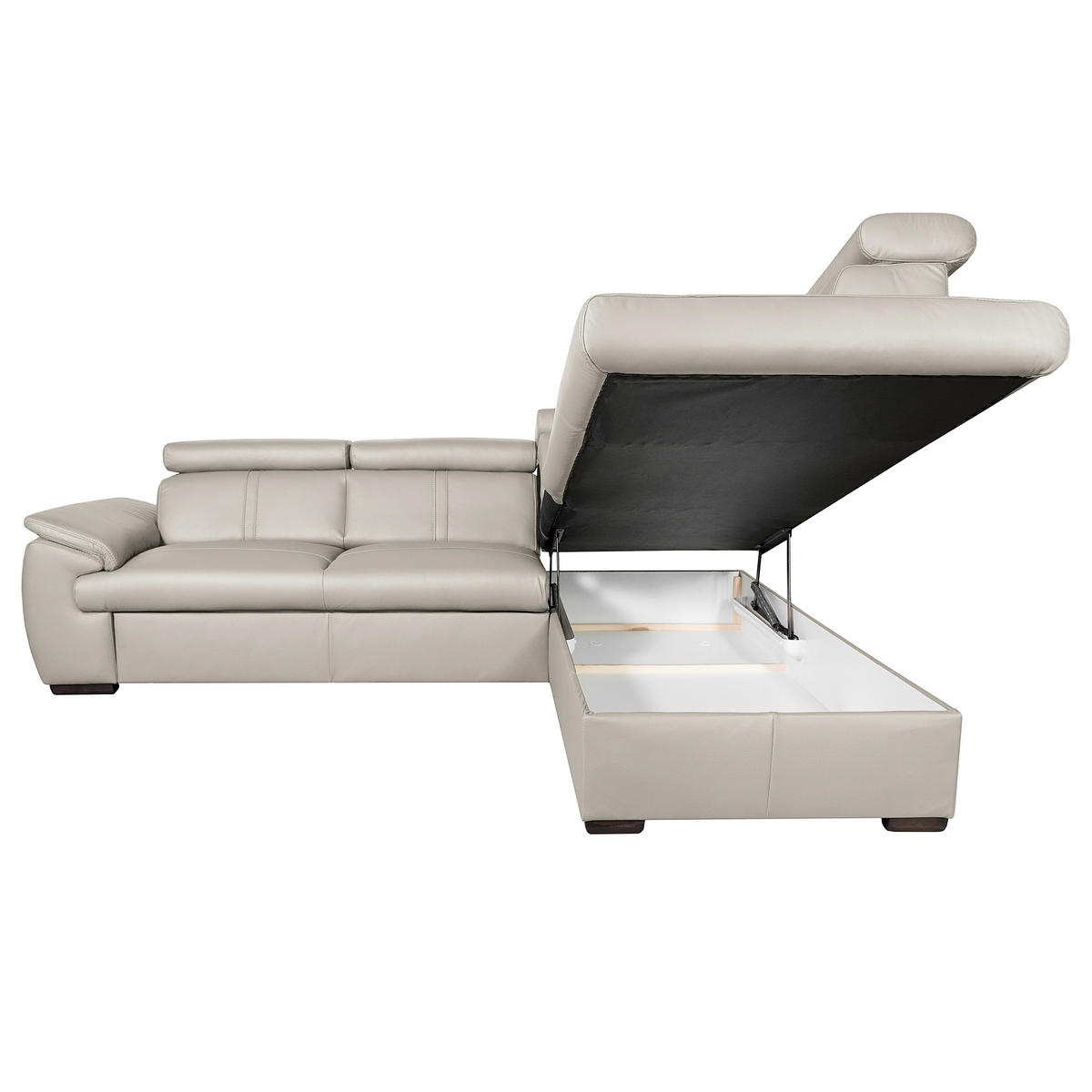 ECKSOFA  in Echtleder Platinfarben  - Platinfarben/Wengefarben, Design, Leder/Holz (265/211cm) - Livetastic