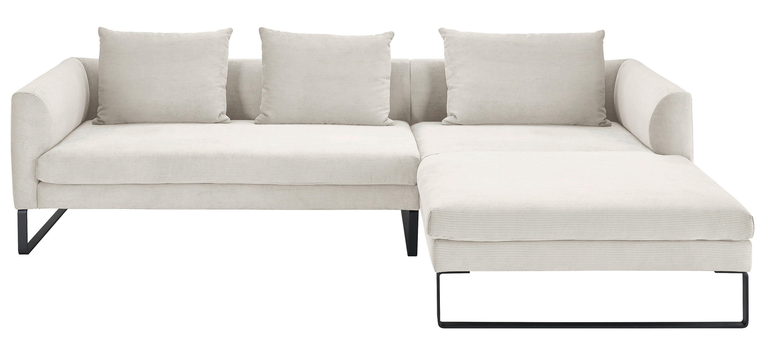 ECKSOFA Feincord Weiss  - Weiss/Schwarz, Konventionell, Textil/Metall (284/178cm) - Hom`in