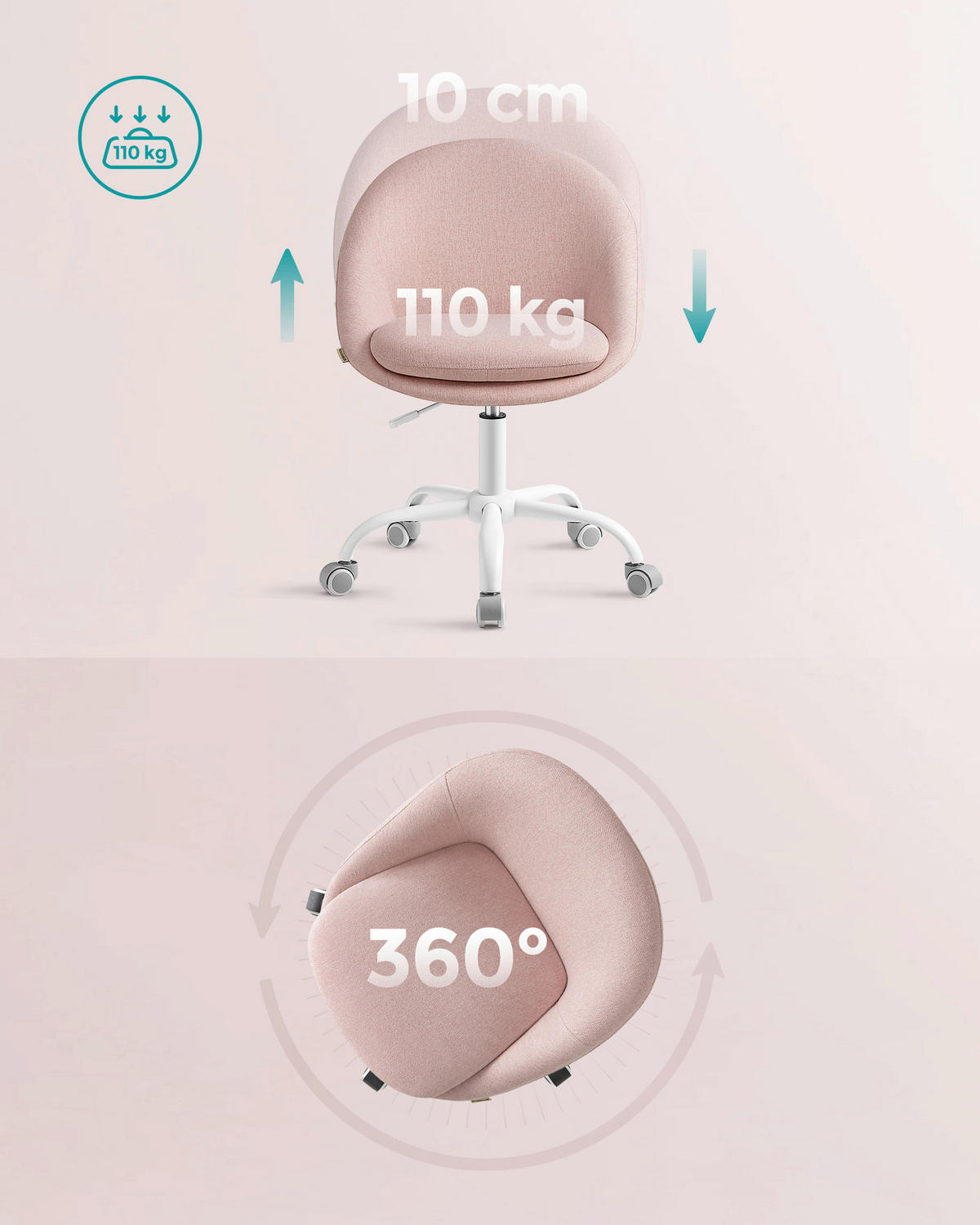 DREHSTUHL  in Perkal Rosa  - Weiß/Rosa, Basics, Textil/Metall (60/83/60cm)