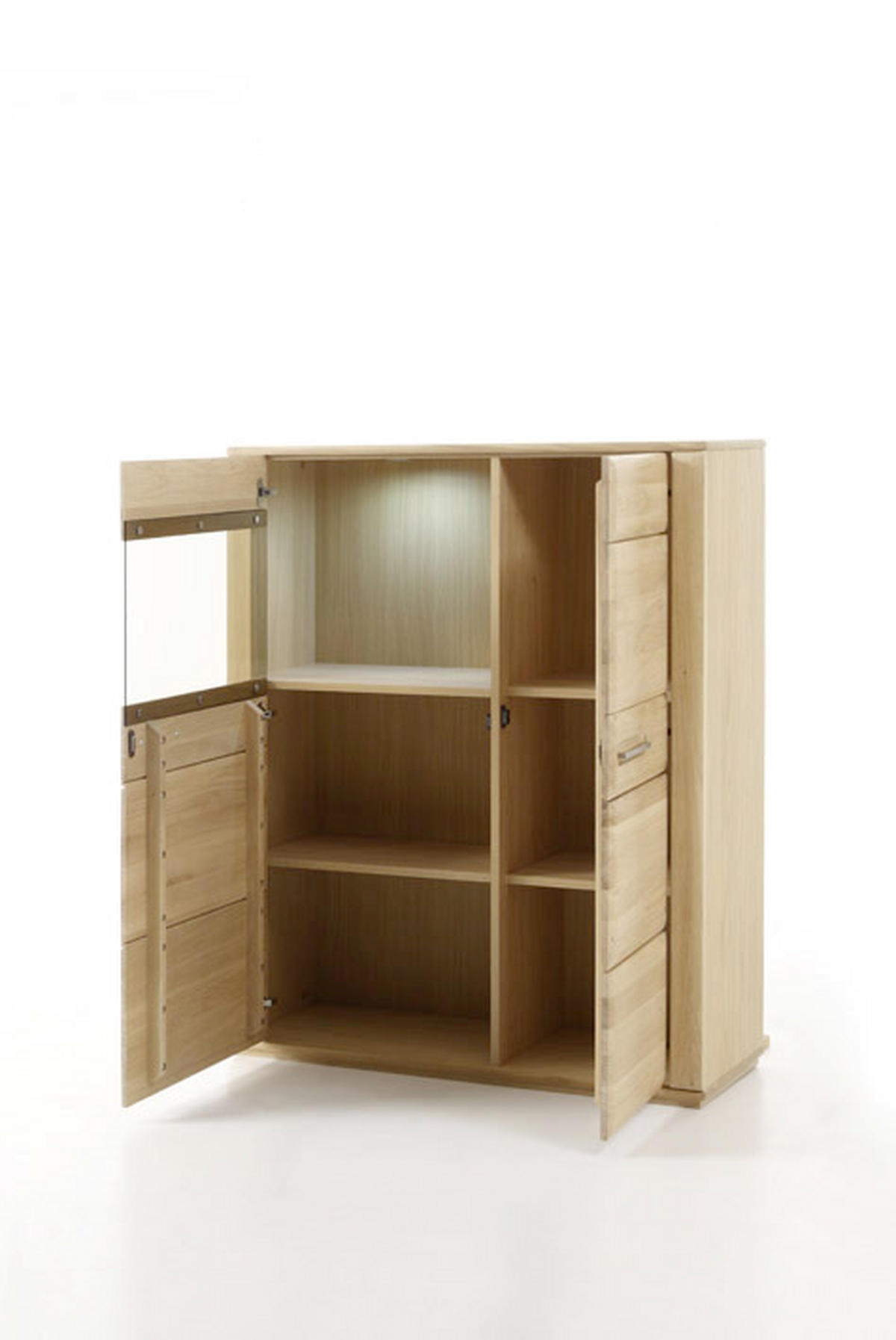 HIGHBOARD  in 107/131/38 cm  - Eichefarben/Silberfarben, Design, Glas/Holz (107/131/38cm) - Livetastic