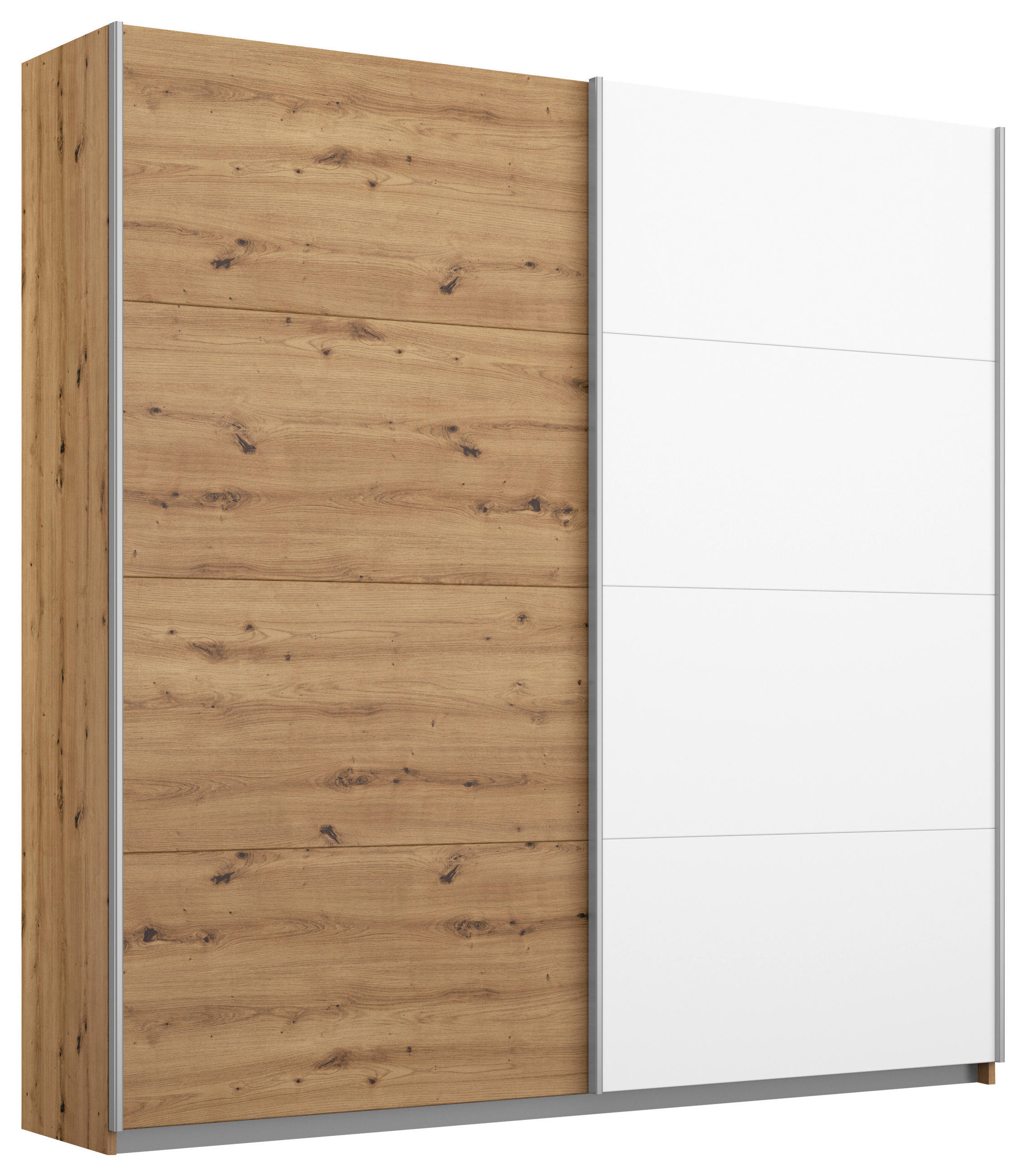 SCHWEBETÜRENSCHRANK 181/197/61 cm Weiß, Eiche Artisan - Alufarben/Eiche Artisan, MODERN, Holzwerkstoff/Metall (181/197/61cm) - Rauch Möbel
