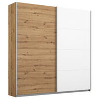 SCHWEBETÜRENSCHRANK 181/197/61 cm Weiß, Eiche Artisan  - Alufarben/Eiche Artisan, MODERN, Holzwerkstoff/Metall (181/197/61cm) - Rauch Möbel