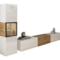 WOHNWAND 2-teilig  Weiss, Eiche Wotan 210/130/32,5 cm  - Weiss/Eiche Wotan, Design, Glas/Holzwerkstoff (210/130/32,5cm) - P & B