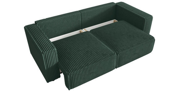 SCHLAFSOFA Cord Dunkelgrün  inkl. Zierkissen, Bettkasten, Schlaffunktion  - Dunkelgrün/Schwarz, MODERN, Kunststoff/Textil (250/68/104cm) - Xora