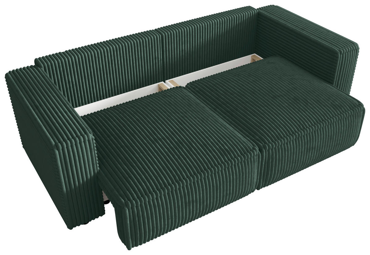 SCHLAFSOFA Cord Dunkelgrün  inkl. Zierkissen, Bettkasten, Schlaffunktion  - Dunkelgrün/Schwarz, MODERN, Kunststoff/Textil (250/68/104cm) - Xora