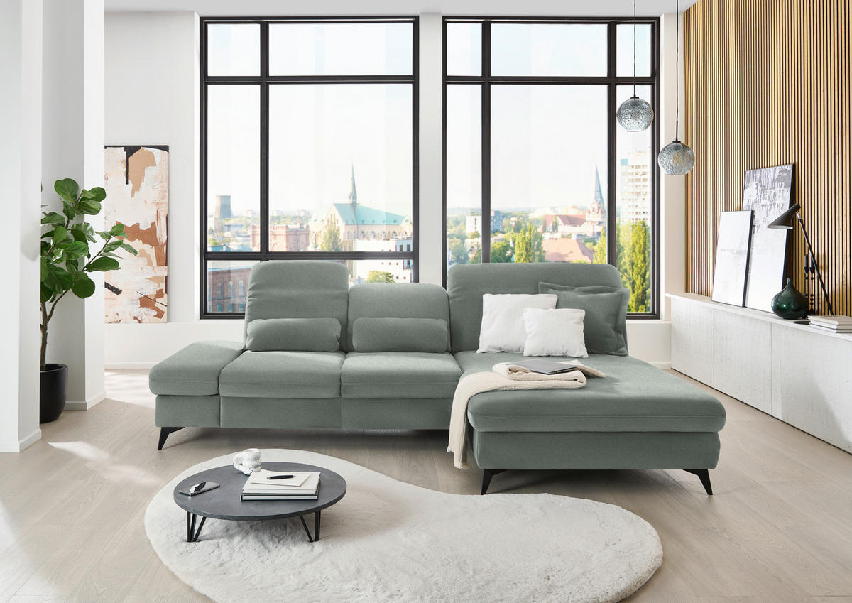 ECKSOFA  in Chenille Hellgrau  288/198 cm  - Hellgrau/Schwarz, Design, Textil/Metall (288/198cm) - Beldomo Style