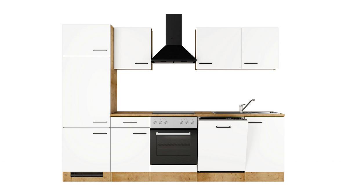 KÜCHENBLOCK 280 cm  in Eichefarben, Magnolie  - Eichefarben/Magnolie, Trend, Holzwerkstoff/Metall (280cm) - FlexWell