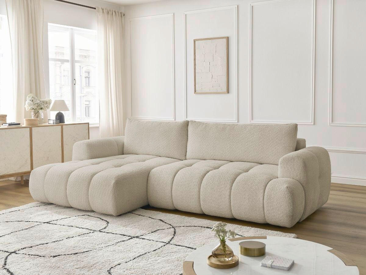 ECKSCHLAFSOFA FUJI Bouclé Beige  inkl.  - Beige/Schwarz, MODERN, Kunststoff/Textil (160/292cm)