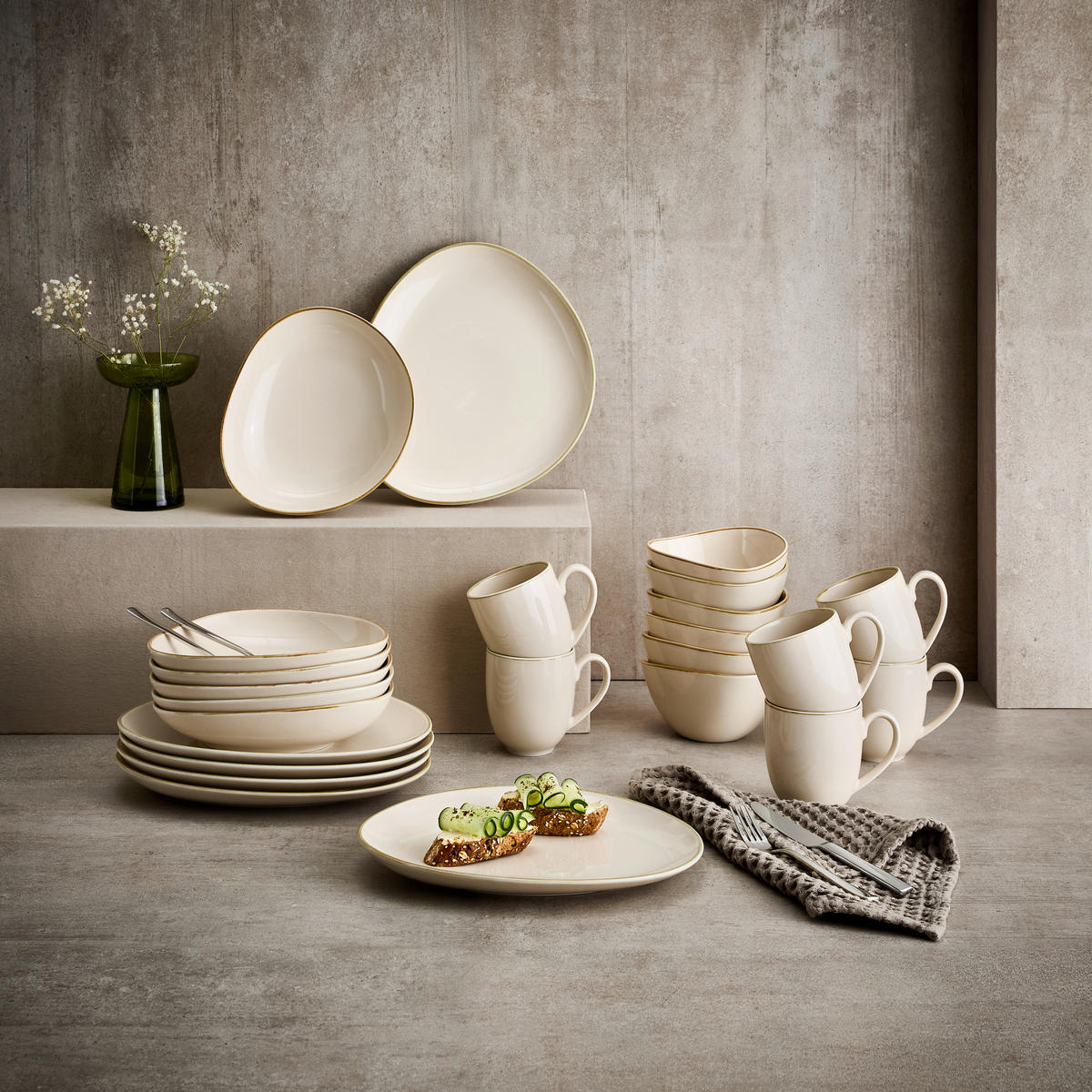SERVICIU DE MASĂ COMPLET 24 piese  - bej, Trend, ceramică - Novel