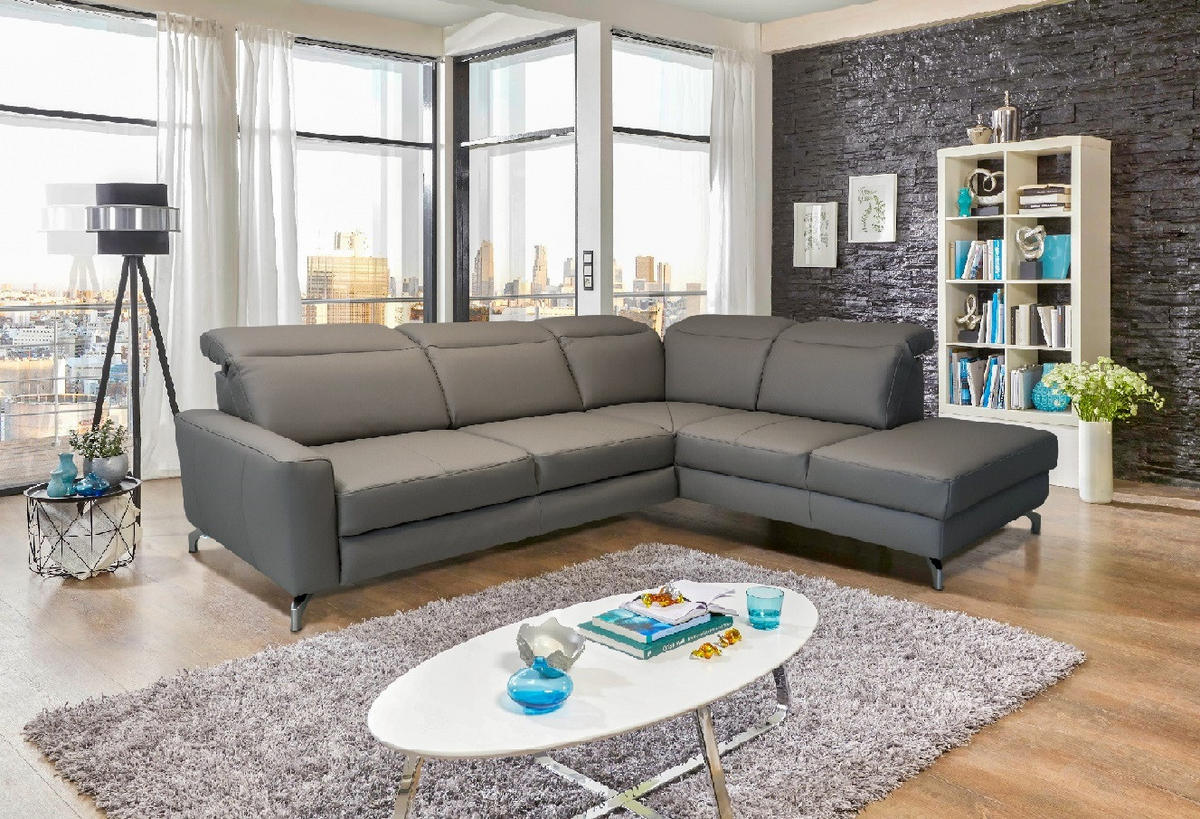 SAROKGARNITÚRA bőr taupe  - taupe, Basics, bőr/fém (284/86/217cm) - Andante
