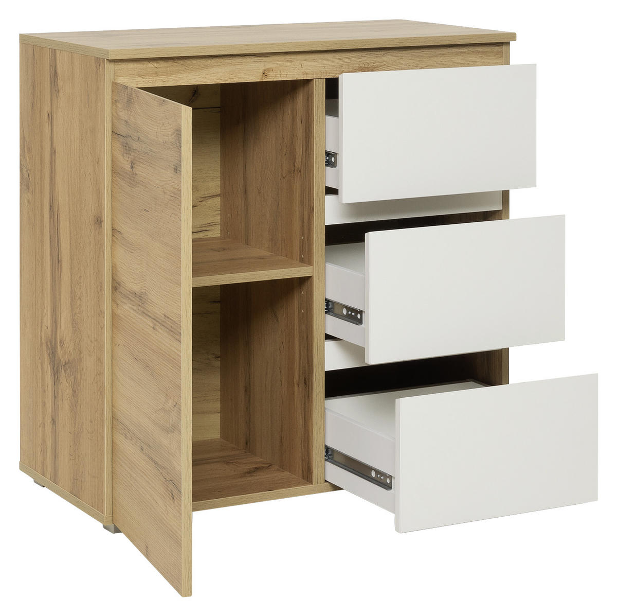 KOMODA  80/80/40 cm  bela, boja hrasta  - boja hrasta/bela, Konvencionalno, pločasti materijal (80/80/40cm) - Carryhome